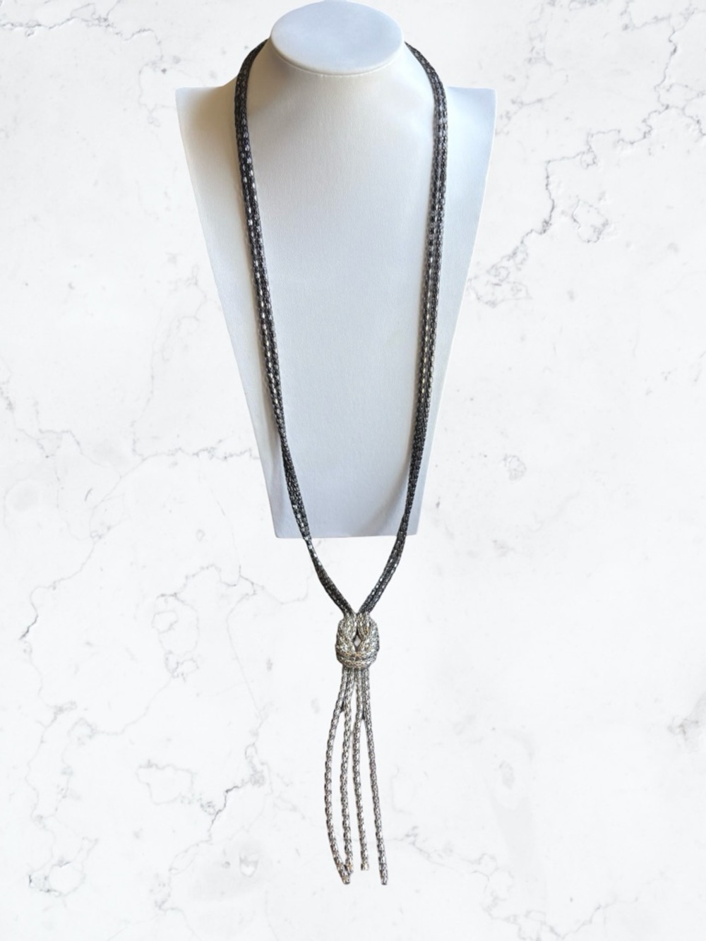 Elegant Silver-Tone Knot Tassel Necklace